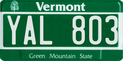 VT license plate YAL803