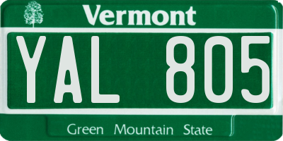 VT license plate YAL805