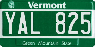 VT license plate YAL825