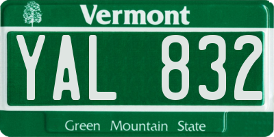 VT license plate YAL832