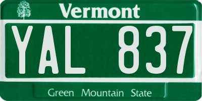VT license plate YAL837