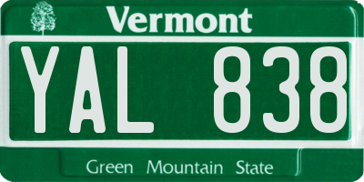 VT license plate YAL838