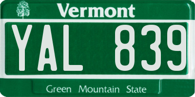 VT license plate YAL839