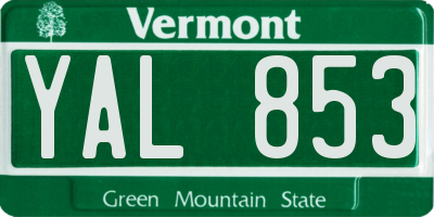 VT license plate YAL853