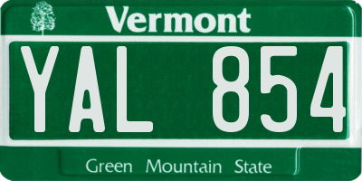 VT license plate YAL854