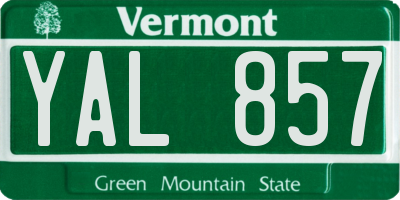 VT license plate YAL857