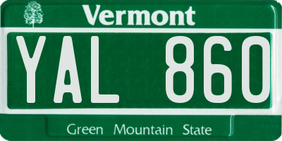 VT license plate YAL860