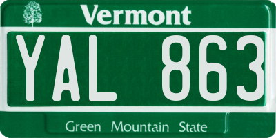 VT license plate YAL863