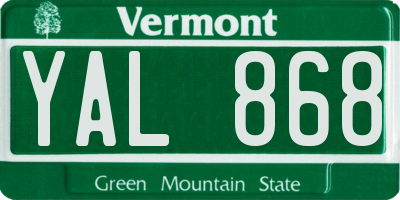VT license plate YAL868
