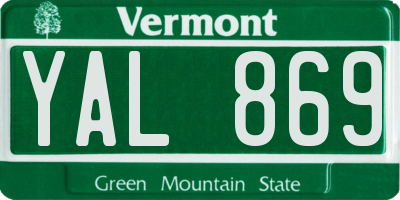 VT license plate YAL869