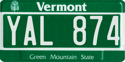 VT license plate YAL874