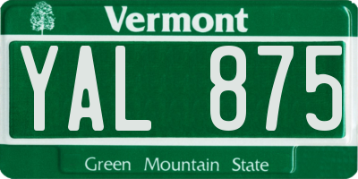 VT license plate YAL875