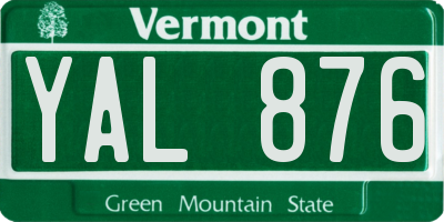 VT license plate YAL876