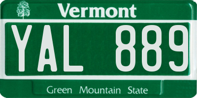 VT license plate YAL889