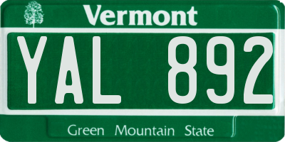 VT license plate YAL892