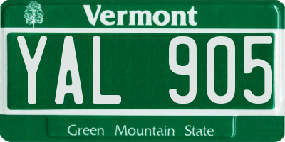 VT license plate YAL905