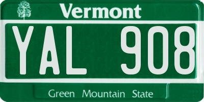 VT license plate YAL908