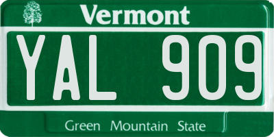 VT license plate YAL909