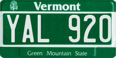 VT license plate YAL920