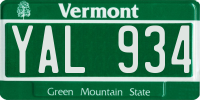 VT license plate YAL934