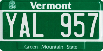 VT license plate YAL957