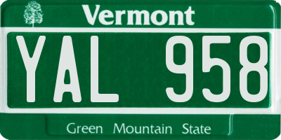 VT license plate YAL958