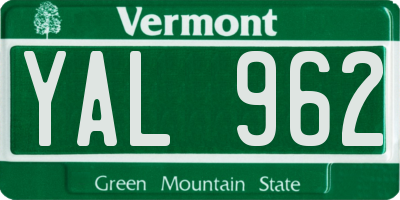 VT license plate YAL962