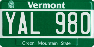 VT license plate YAL980