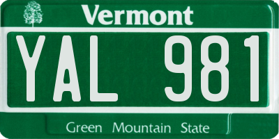 VT license plate YAL981