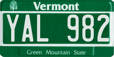 VT license plate YAL982