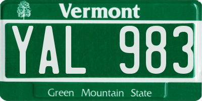 VT license plate YAL983