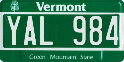 VT license plate YAL984