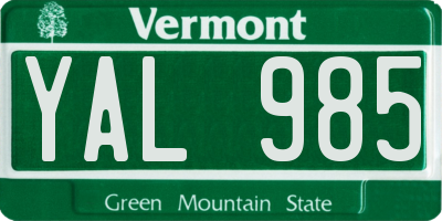 VT license plate YAL985