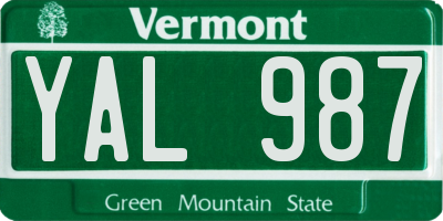 VT license plate YAL987