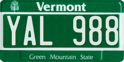 VT license plate YAL988