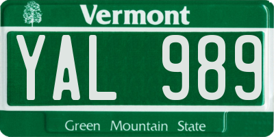 VT license plate YAL989
