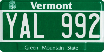 VT license plate YAL992