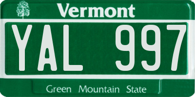 VT license plate YAL997