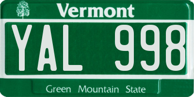 VT license plate YAL998