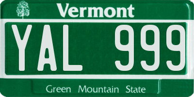 VT license plate YAL999