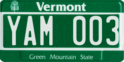 VT license plate YAM003