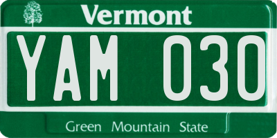 VT license plate YAM030