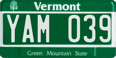 VT license plate YAM039