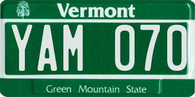 VT license plate YAM070