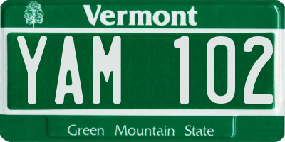 VT license plate YAM102