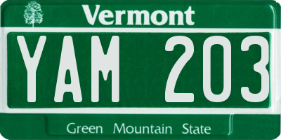VT license plate YAM203