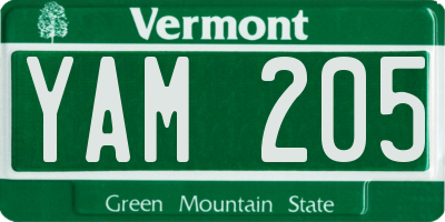 VT license plate YAM205