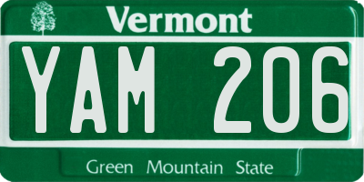 VT license plate YAM206