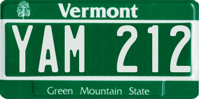 VT license plate YAM212