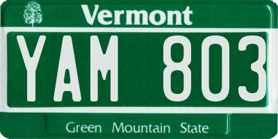VT license plate YAM803